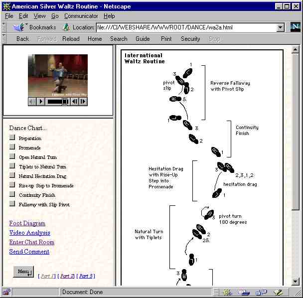 Image of waltz video clip displayed with a detailed foot diagram
